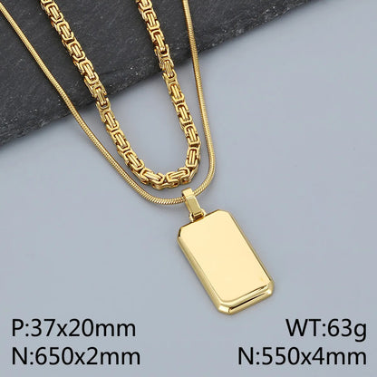 Simple Style Square 304 Stainless Steel 18K Gold Plated Men'S Double Layer Necklaces