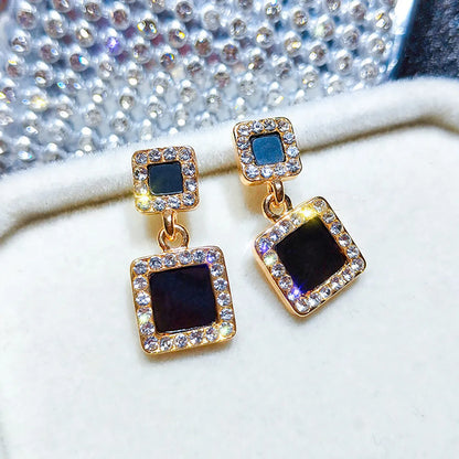 Simple Style Square Alloy Inlay Rhinestones Women's Drop Earrings