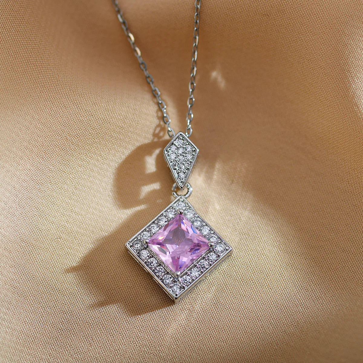 Simple Style Square Copper Inlay Zircon Pendant Necklace