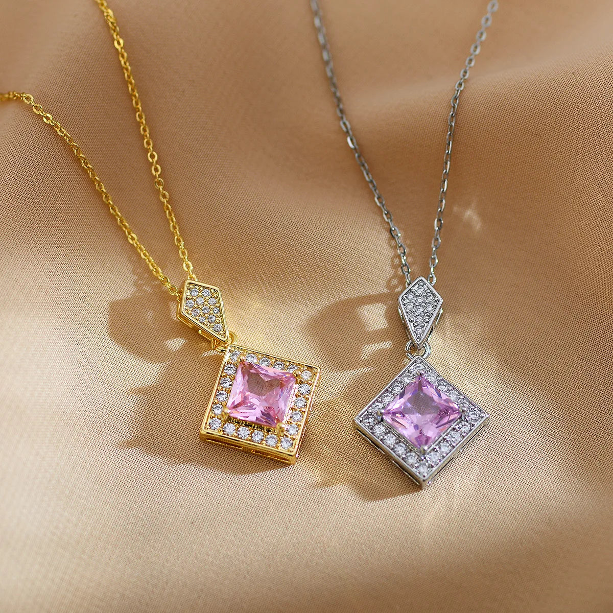 Simple Style Square Copper Inlay Zircon Pendant Necklace