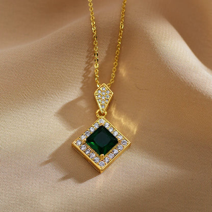 Simple Style Square Copper Inlay Zircon Pendant Necklace