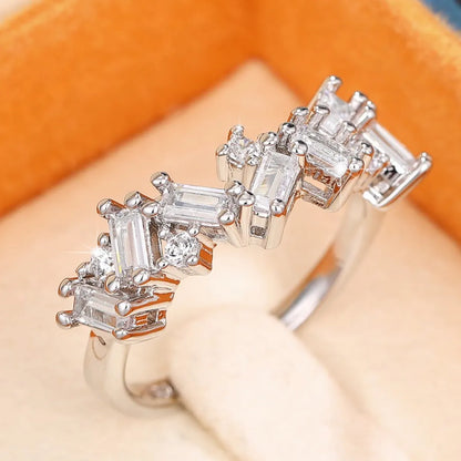 Simple Style Square Copper Inlay Zircon Rings