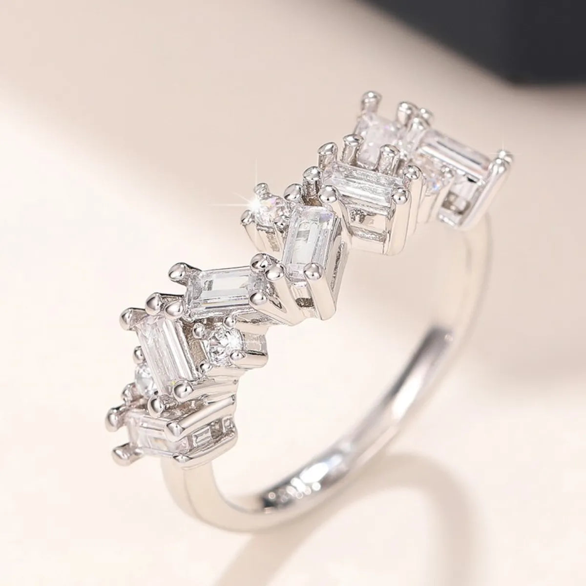 Simple Style Square Copper Inlay Zircon Rings