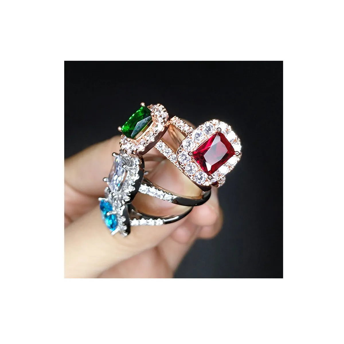 Simple Style Square Copper Inlay Zircon Rings