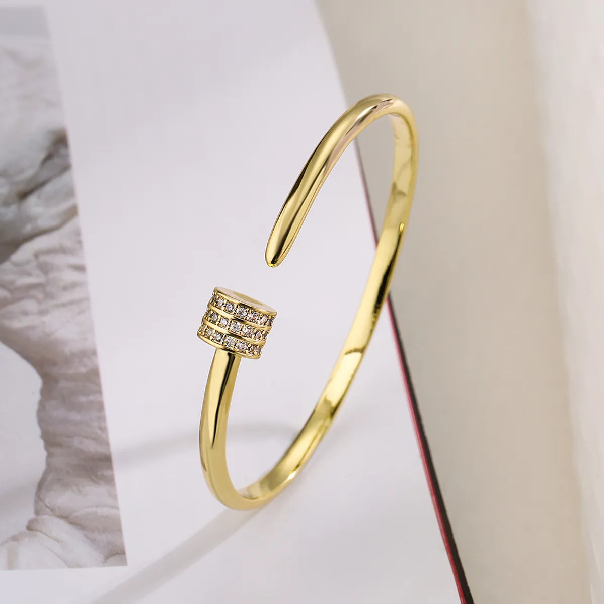 Simple Style Square Copper Plating Inlay Zircon 18k Gold Plated Bangle