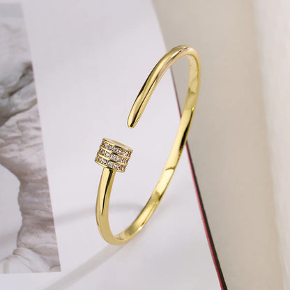 Simple Style Square Copper Plating Inlay Zircon 18k Gold Plated Bangle