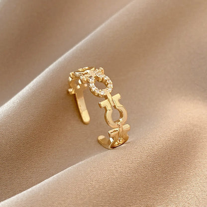 Simple Style Square Flower Bow Knot Copper Hollow Out Inlay Zircon Open Ring 1 Piece