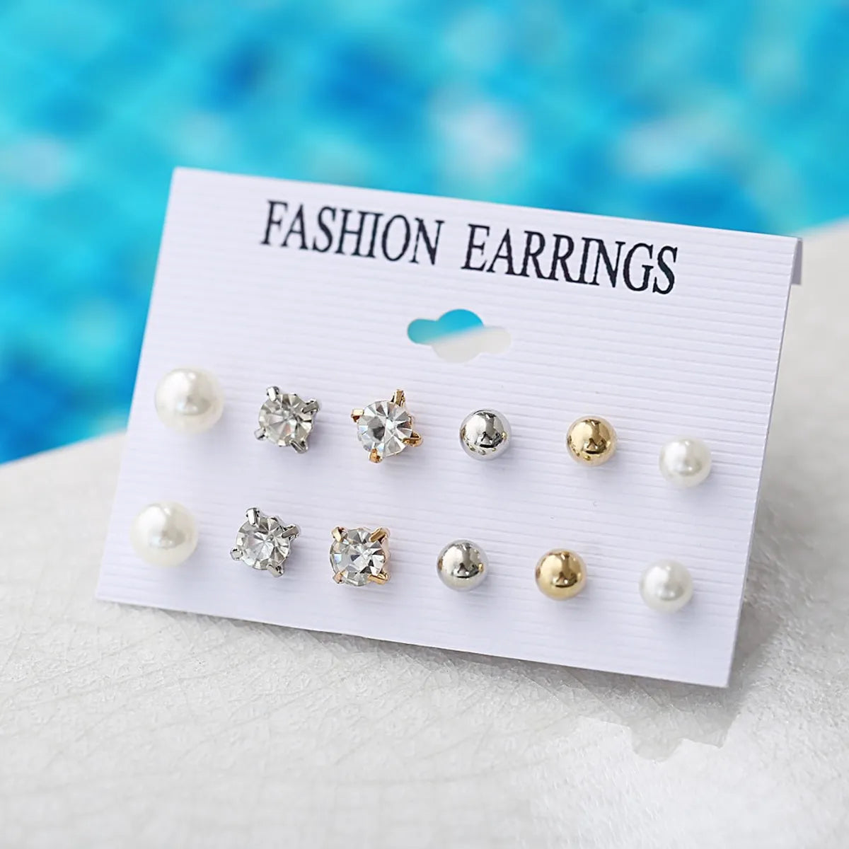 1 Set Simple Style Square Plating Metal Rhinestones Ear Studs