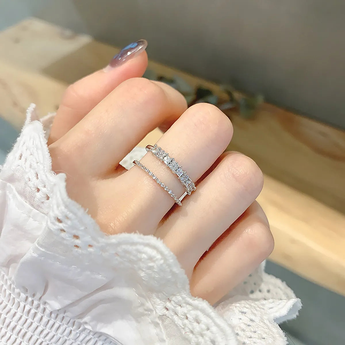 Simple Style Square Petal Copper Zircon Open Ring In Bulk