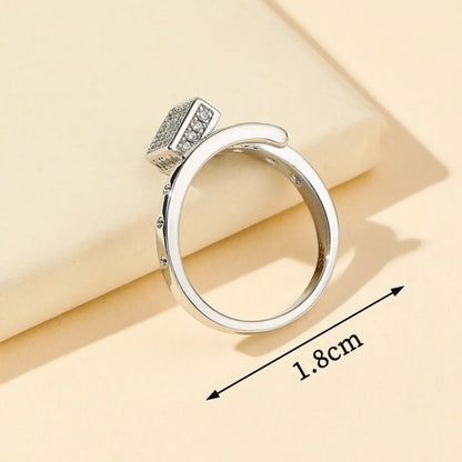 Simple Style Square Solid Color Copper Plating Inlay Zircon Gold Plated Open Rings