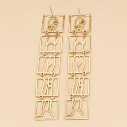 Simple Style Square Solid Color Metal Plating Hollow Out Women'S Drop Earrings 1 Pair