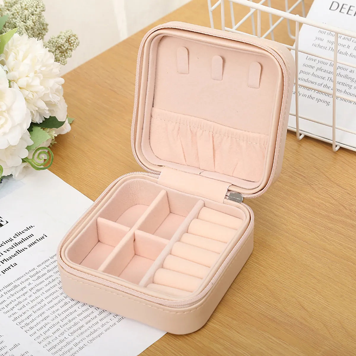 Simple Style Square Solid Color Pu Leather Jewelry Boxes