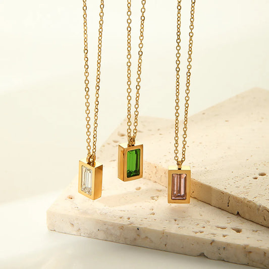 Simple Style Square Stainless Steel 18k Gold Plated Zircon Pendant Necklace In Bulk