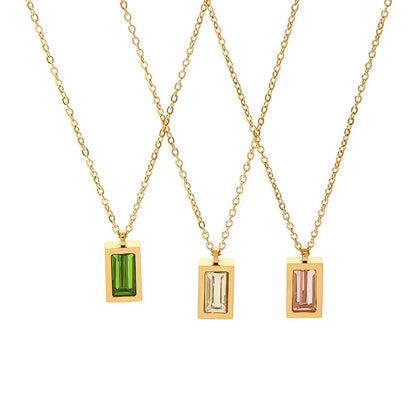 Simple Style Square Stainless Steel 18k Gold Plated Zircon Pendant Necklace In Bulk