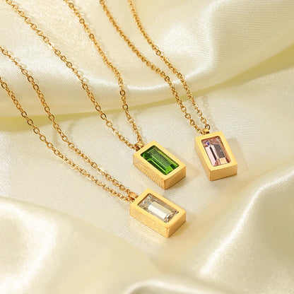 Simple Style Square Stainless Steel 18k Gold Plated Zircon Pendant Necklace In Bulk