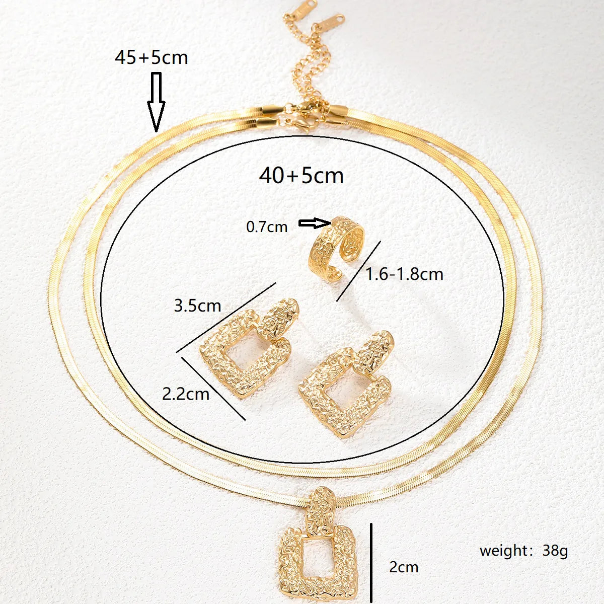 201 Stainless Steel 18K Gold Plated Simple Style Irregular Plating Square Jewelry Set