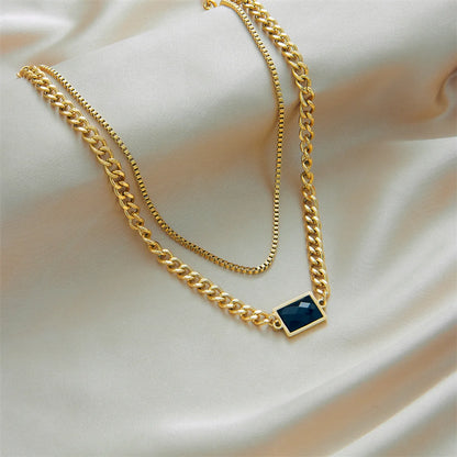 Simple Style Square Stainless Steel Layered Necklaces Gold Plated Stainless Steel Necklaces