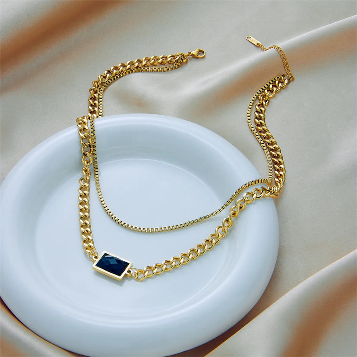 Simple Style Square Stainless Steel Layered Necklaces Gold Plated Stainless Steel Necklaces