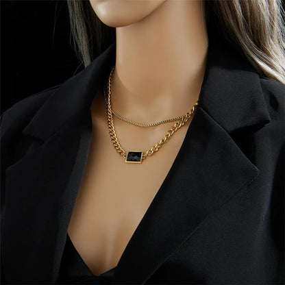 Simple Style Square Stainless Steel Layered Necklaces Gold Plated Stainless Steel Necklaces