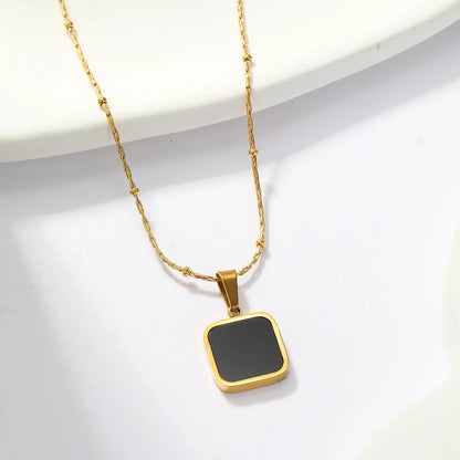 Simple Style Square Stainless Steel Plating Inlay Shell 18k Gold Plated Pendant Necklace