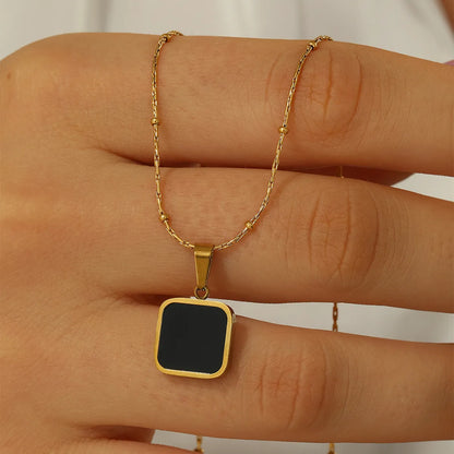 Simple Style Square Stainless Steel Plating Inlay Shell 18k Gold Plated Pendant Necklace