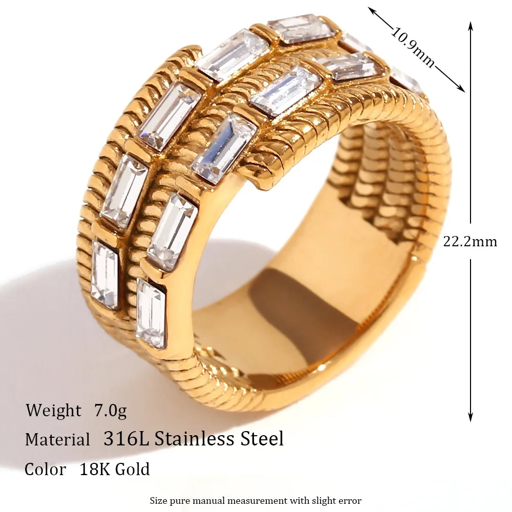 Wholesale Jewelry Simple Style Square 304 Stainless Steel Zircon 18K Gold Plated Plating Inlay Rings