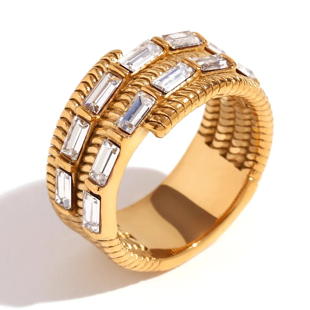 Wholesale Jewelry Simple Style Square 304 Stainless Steel Zircon 18K Gold Plated Plating Inlay Rings