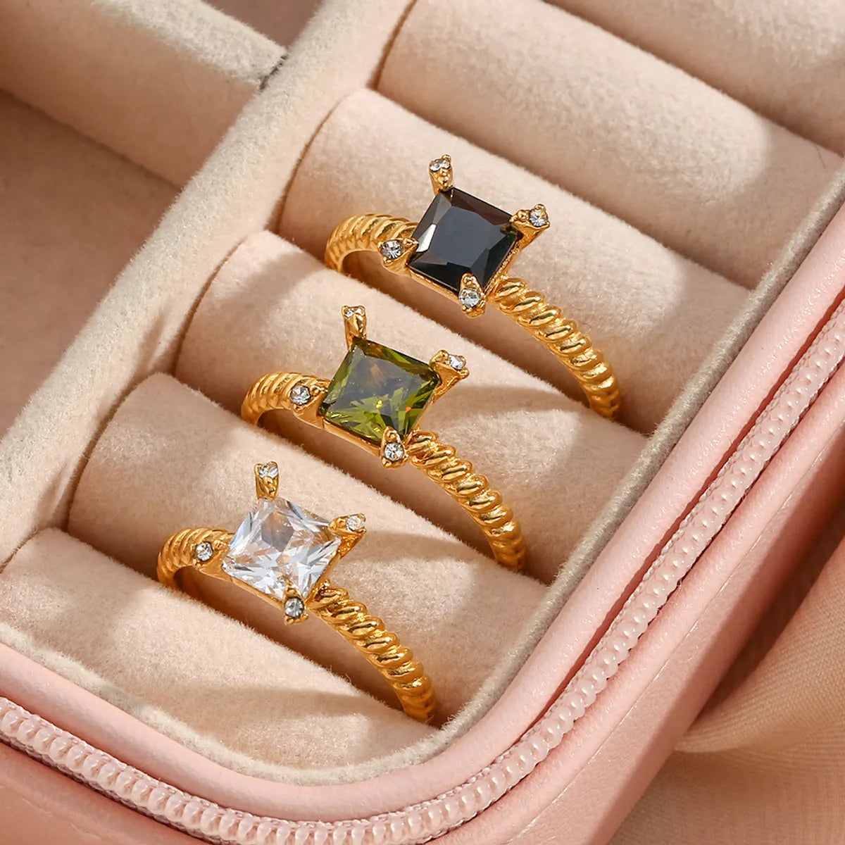 Simple Style Square Stainless Steel Rings Inlay Zircon Stainless Steel Rings