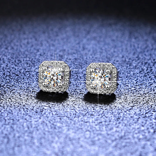 Simple Style Square Sterling Silver Moissanite Zircon Ear Studs In Bulk