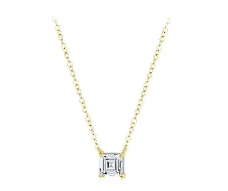 Simple Style Square Sterling Silver Inlay Zircon Pendant Necklace 1 Piece