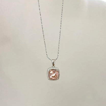 Simple Style Square Sterling Silver Inlay Zircon Pendant Necklace