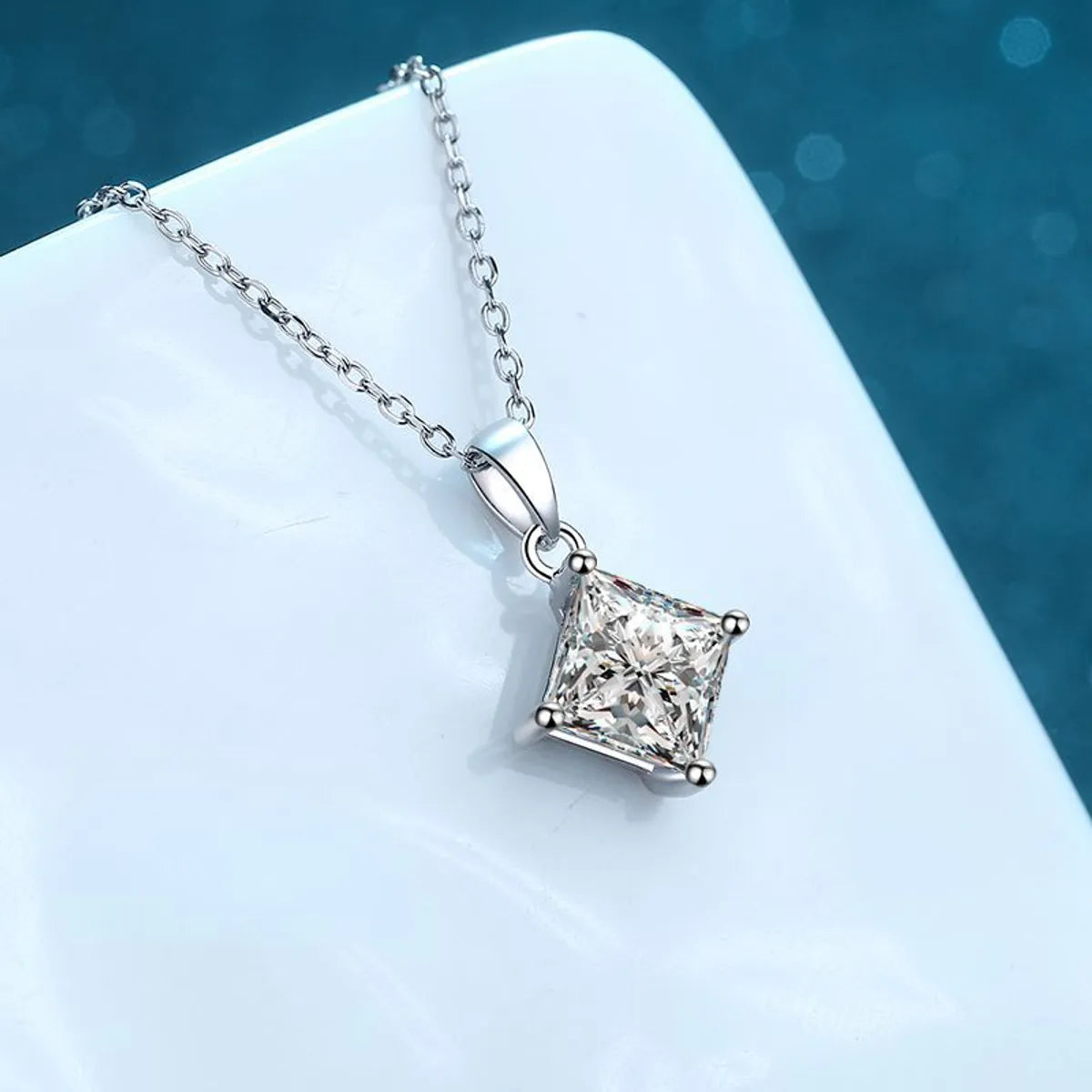 Simple Style Square Sterling Silver Moissanite Pendant Necklace In Bulk