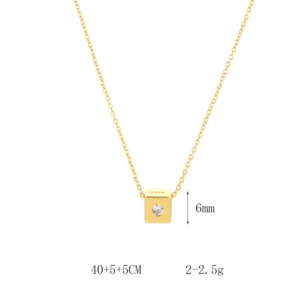 Simple Style Square Sterling Silver Plating Inlay Zircon 18k Gold Plated White Gold Plated Necklace