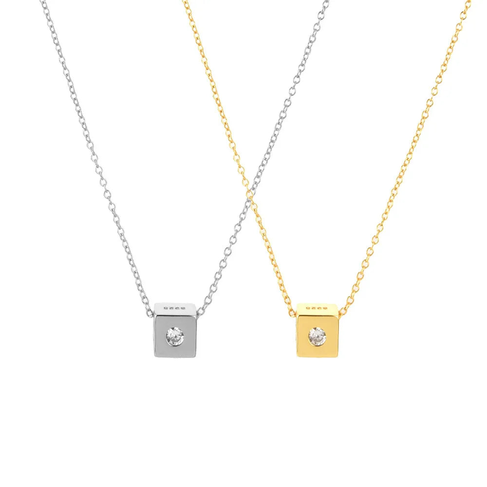 Simple Style Square Sterling Silver Plating Inlay Zircon 18k Gold Plated White Gold Plated Necklace