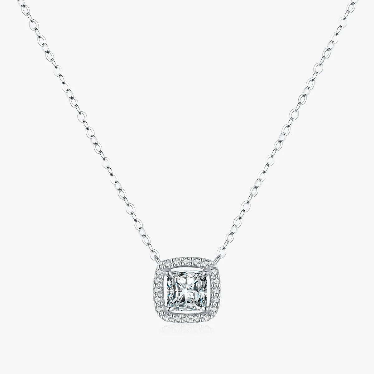 Simple Style Square Sterling Silver Plating Inlay Zircon Rhodium Plated Pendant Necklace