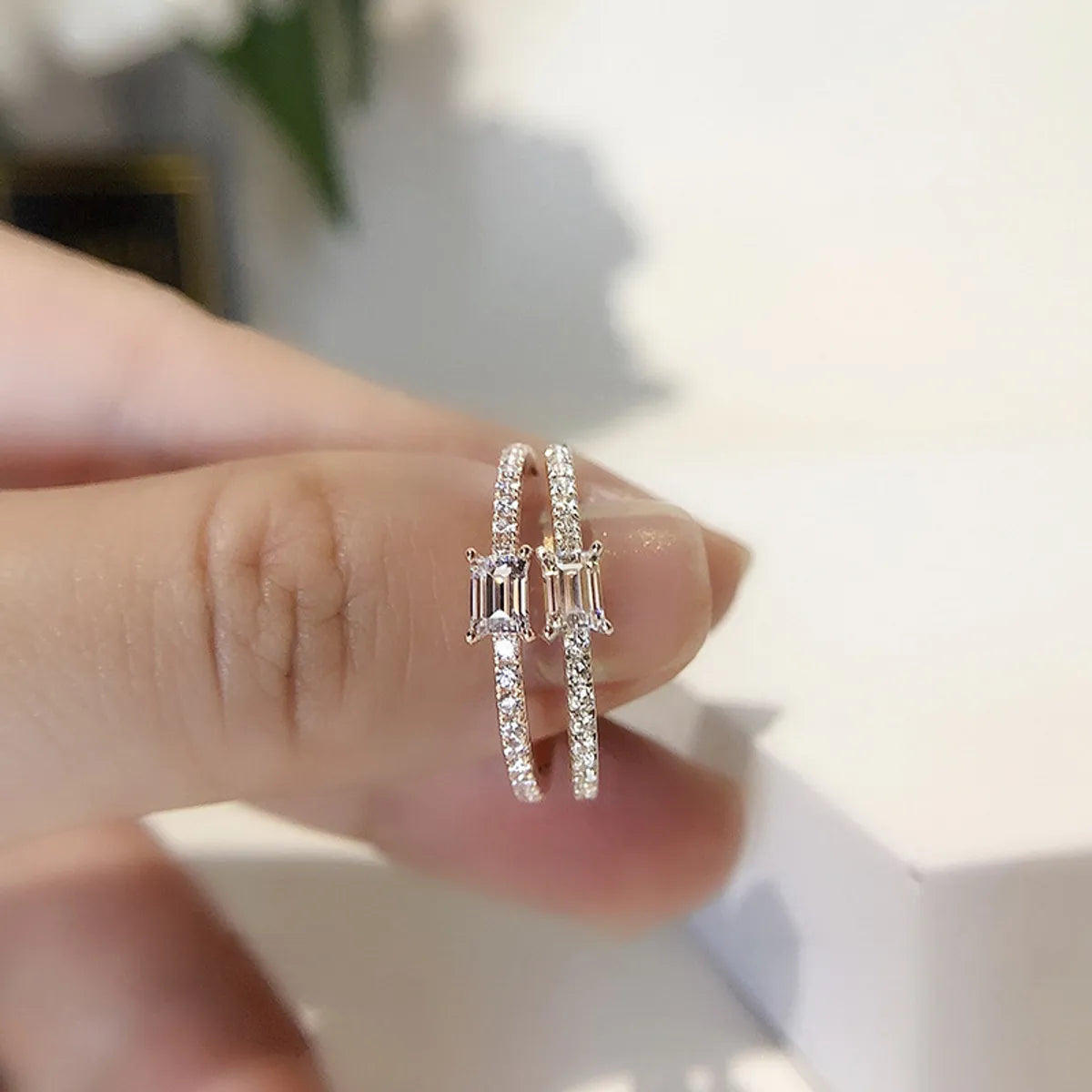 Simple Style Square Sterling Silver Plating Inlay Zircon Rings