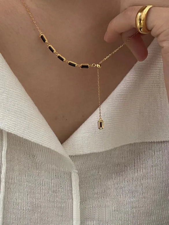 Simple Style Square Sterling Silver Inlay Rhinestones Pendant Necklace