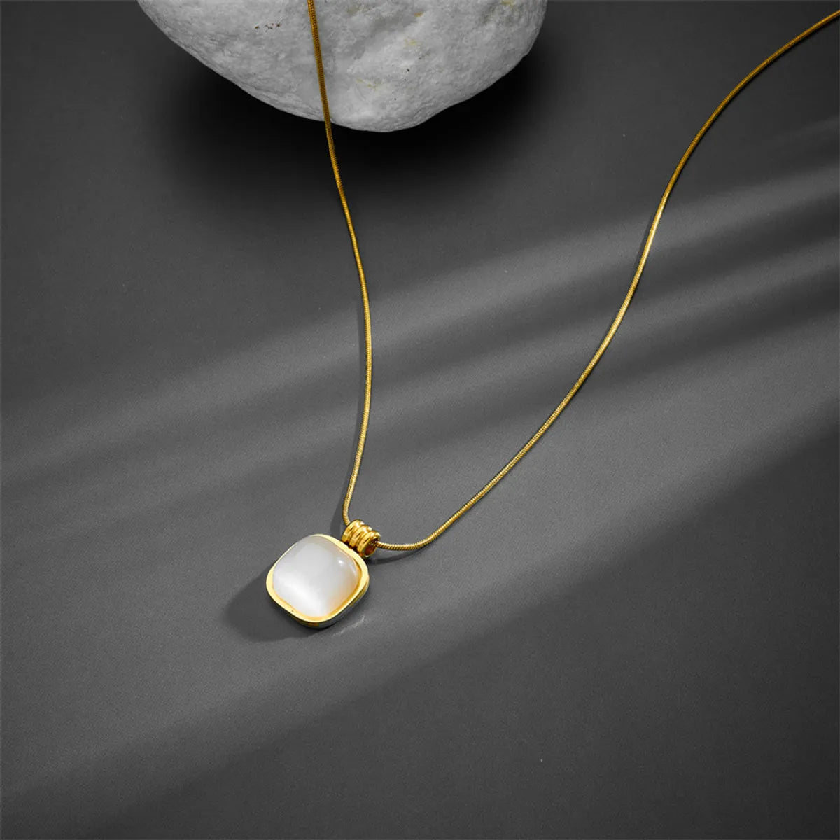 Simple Style Square Titanium Steel Inlay Opal Pendant Necklace