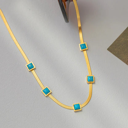 Simple Style Square Titanium Steel Inlay Turquoise Bracelets Necklace