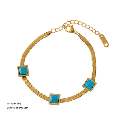 Simple Style Square Titanium Steel Inlay Turquoise Bracelets Necklace