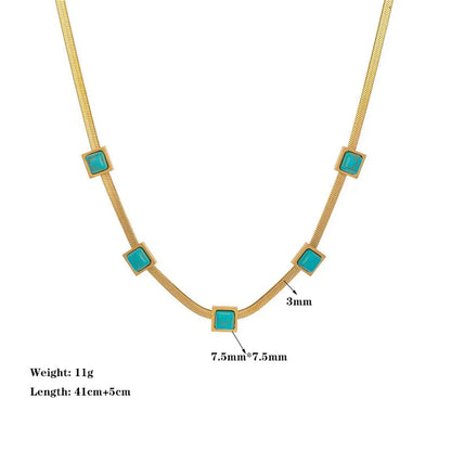 Simple Style Square Titanium Steel Inlay Turquoise Bracelets Necklace