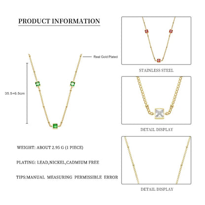 Wholesale Jewelry Simple Style Square 304 Stainless Steel Zircon 18K Gold Plated Inlay Earrings Necklace