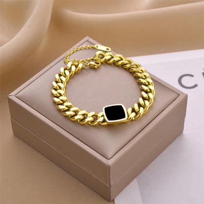 Simple Style Square Titanium Steel Plating Bracelets Necklace 1 Piece