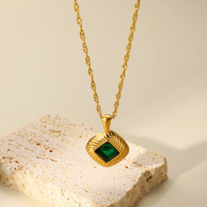 Simple Style Square Titanium Steel Plating Inlay Zircon Pendant Necklace 1 Piece