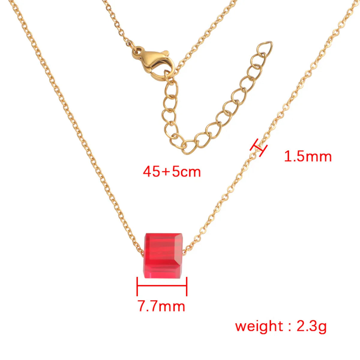 Titanium Steel 18K Gold Plated Simple Style Plating Square Glass Bead Pendant Necklace