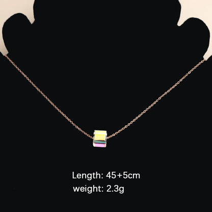 Titanium Steel 18K Gold Plated Simple Style Plating Square Glass Bead Pendant Necklace