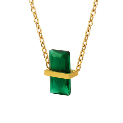 Wholesale Jewelry Simple Style Square 304 Stainless Steel Zircon 18K Gold Plated Plating Pendant Necklace