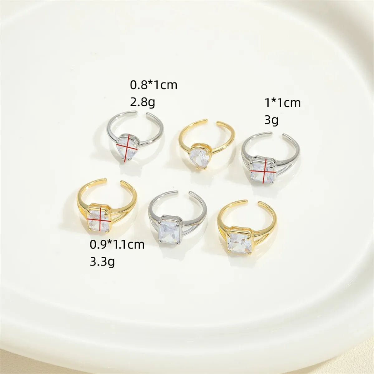 Simple Style Square Water Droplets Rectangle Copper 14k Gold Plated White Gold Plated Open Rings