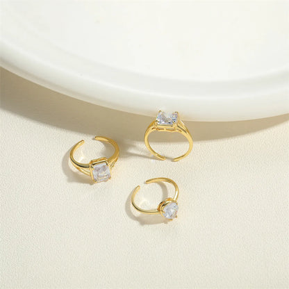 Simple Style Square Water Droplets Rectangle Copper 14k Gold Plated White Gold Plated Open Rings