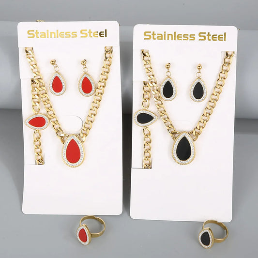 Wholesale Simple Style Square Water Droplets Stainless Steel Plating Inlay 18k Gold Plated Zircon Jewelry Set